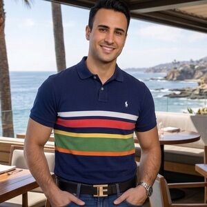 Polo by Ralph Lauren Navy Polo with Multicolor Stripes
